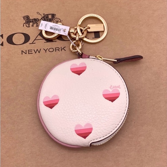 COACH CIRCULAR COIN POUCH KEY/BAG CHARM WITH HEART PRINT - Picture 3 of 9
